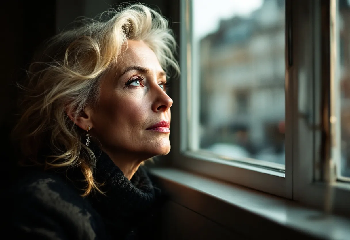 Un visage radieux d’une femme d’une trentaine d’années, au teint frais et reposé, à la lumière naturelle d’une fenêtre d’un cabinet élégant à Gent.