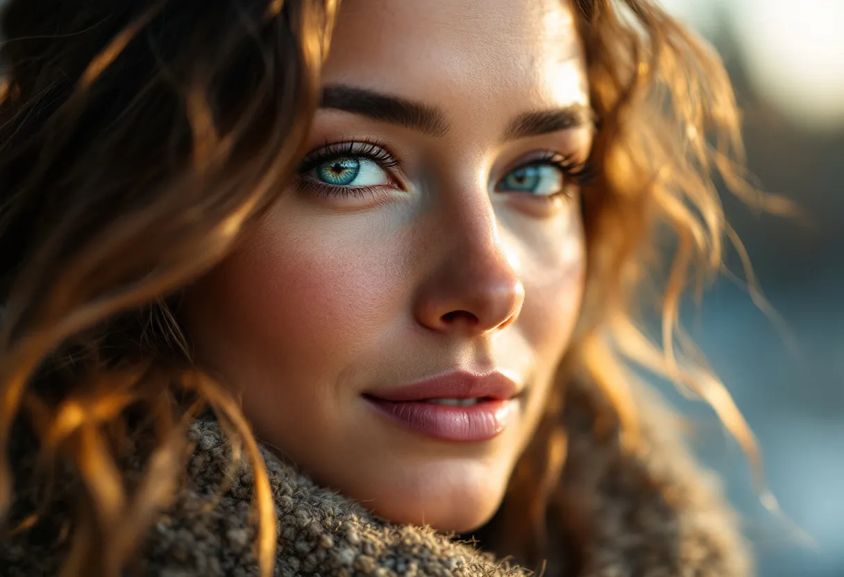 Een vrouw van rond de 35, met een lichte glimlach, fijne kraaienpootjes zijn zichtbaar bij haar ogen, in zacht natuurlijk daglicht, close-up op oogzone, ongedwongen sfeer.